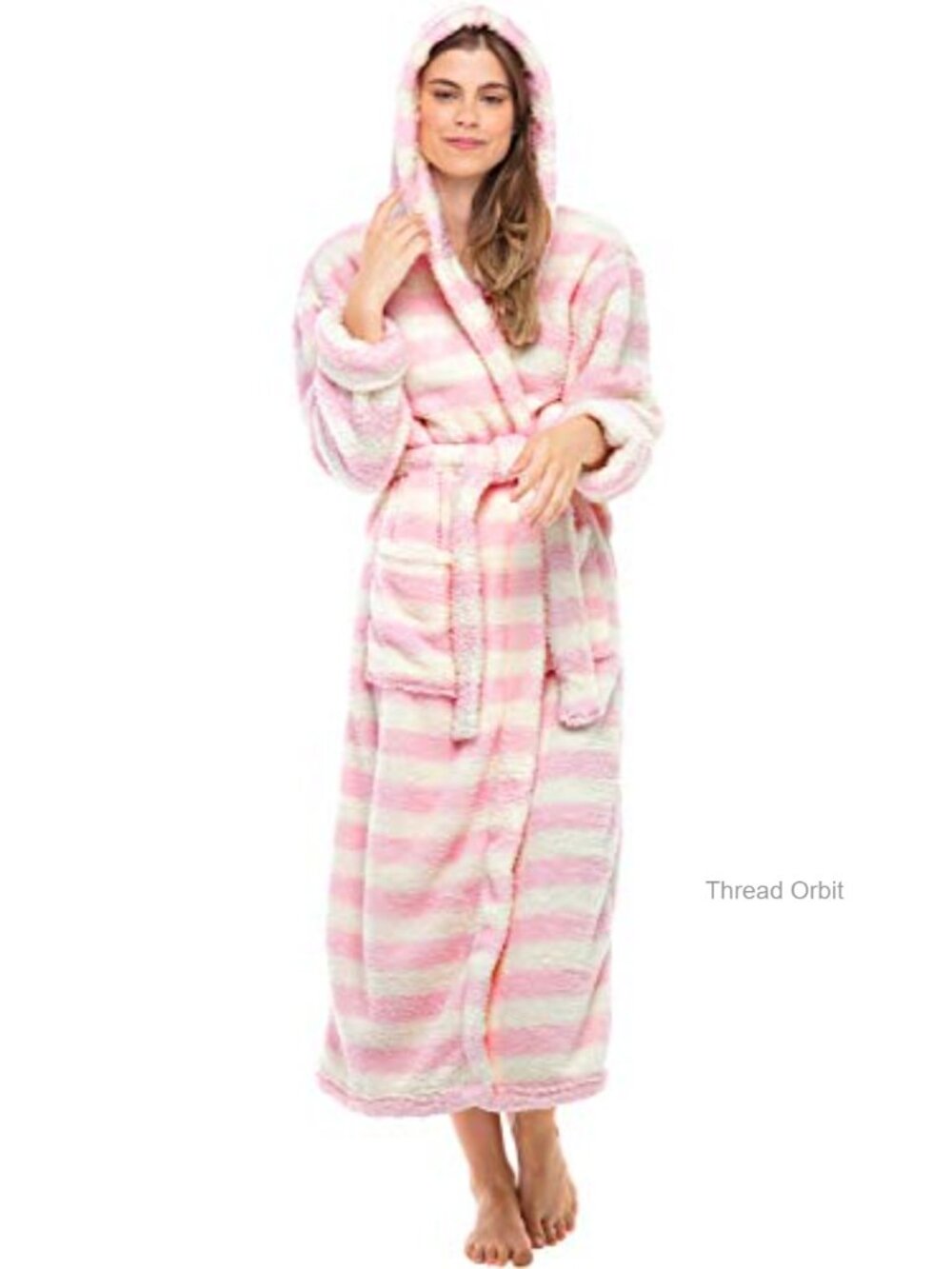 Fleece Robe Women Long Hooded Plush Bathrobe Cozy Winter
